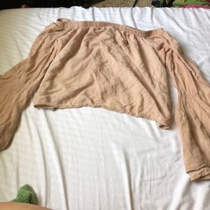 Pale pink off the shoulder crop top. Size large.